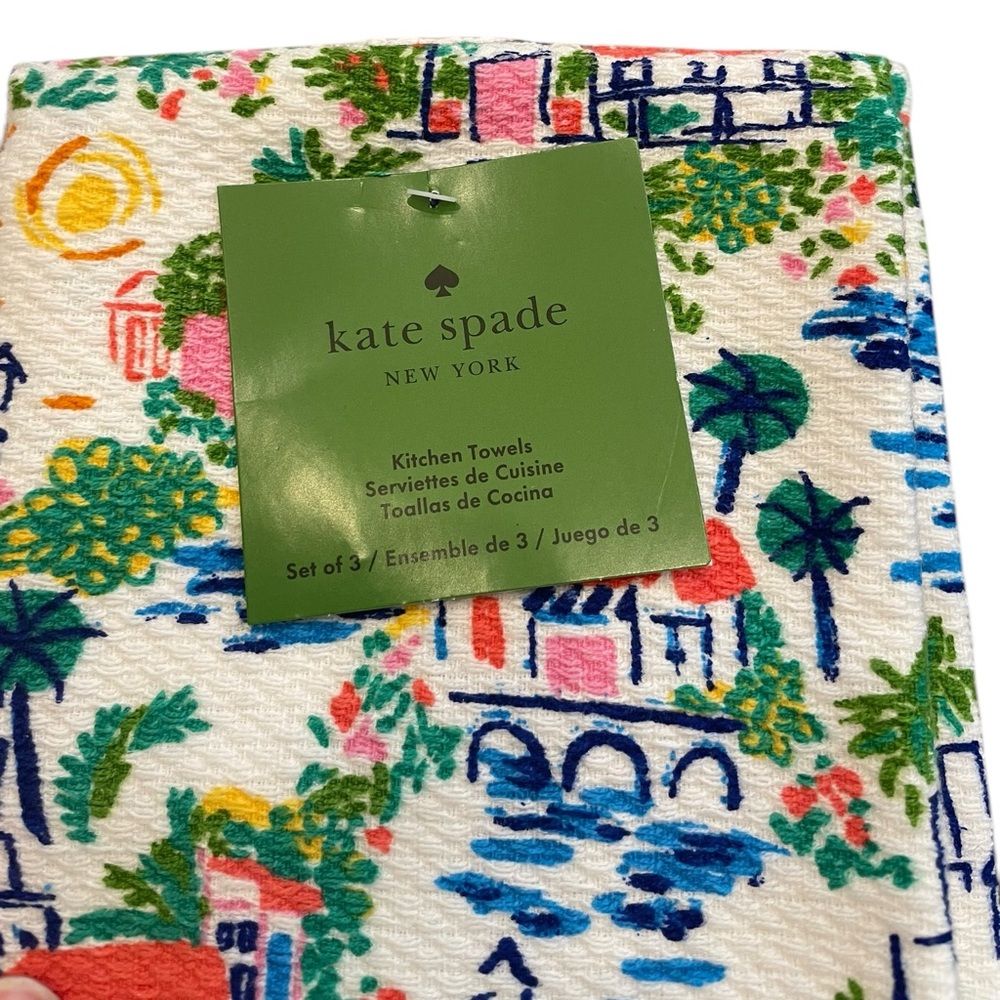 KATE SPADE Set of Three 100% Cotton Kitchen Towels Villages and Polka Dots - Picture 9 of 10